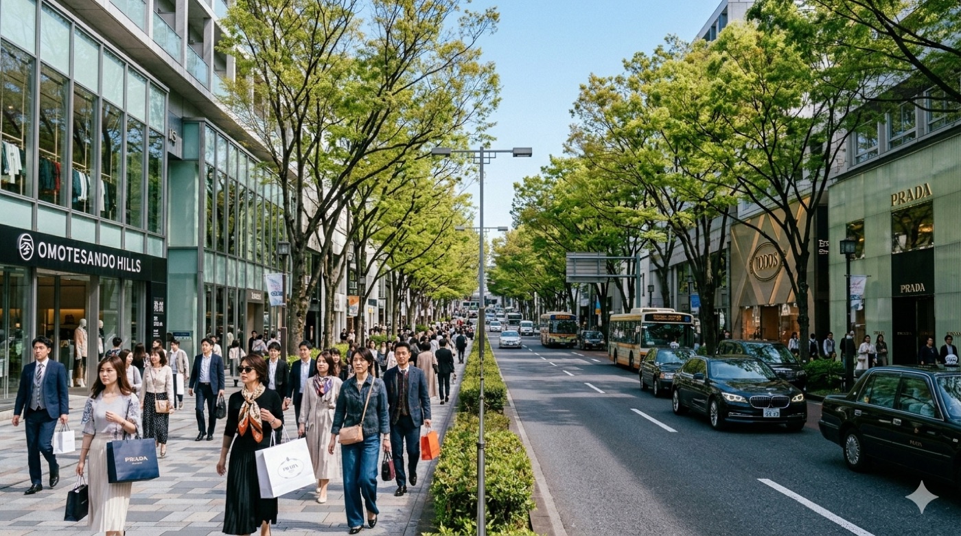 Зелена бульварна алея Omotesando з PRADA і Omotesando Hills